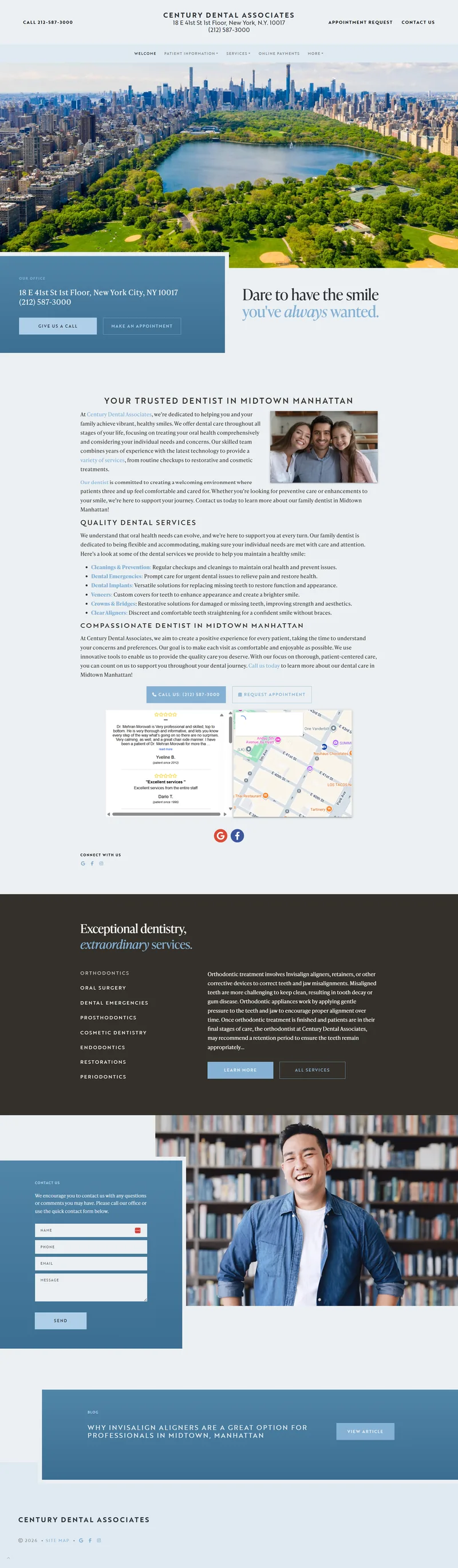 Old Century Dental Associates homepage &mdash; generic design, no clear value proposition, weak CTAs